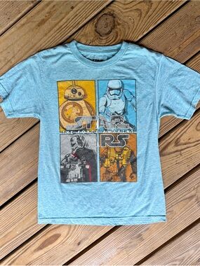 Star Wars The Force Awakens Blue Graphic Tee Kids Size M 10 BB-8 Poe Dameron